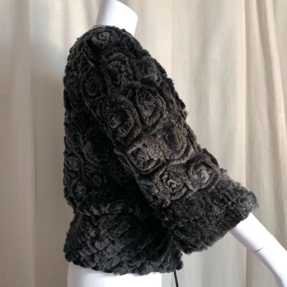 Vintage knit jacket cardigan rabbit fur with leather belt medium - Picture 2 of 9